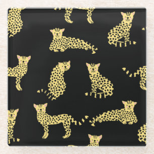 Leopard Muster: Schwarze Hintergrundekäse Glasuntersetzer
