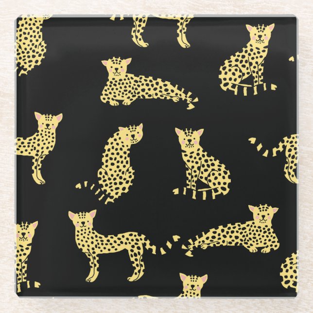 Leopard Muster: Schwarze Hintergrundekäse Glasuntersetzer (Vorderseite)