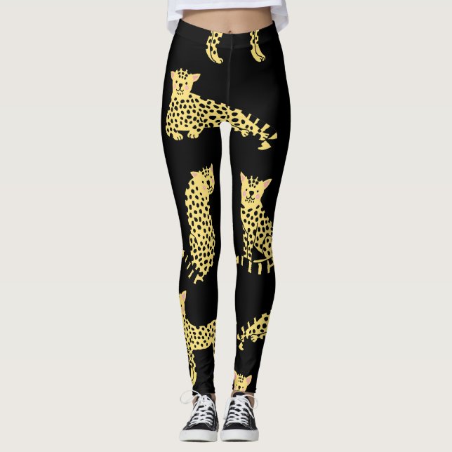 Leopard Muster: Schwarze Hintergrundekäse Leggings (Vorderseite)