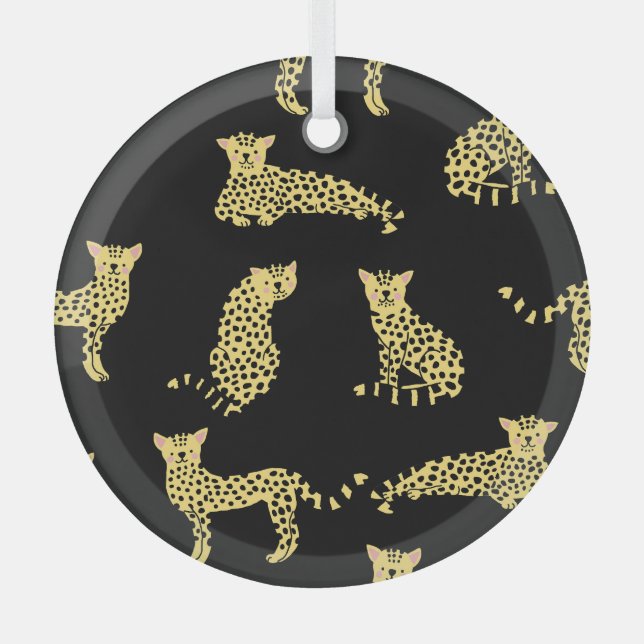 Leopard-Muster: Schwarzer Hintergrund Gepard Ornament Aus Glas (Vorderseite)