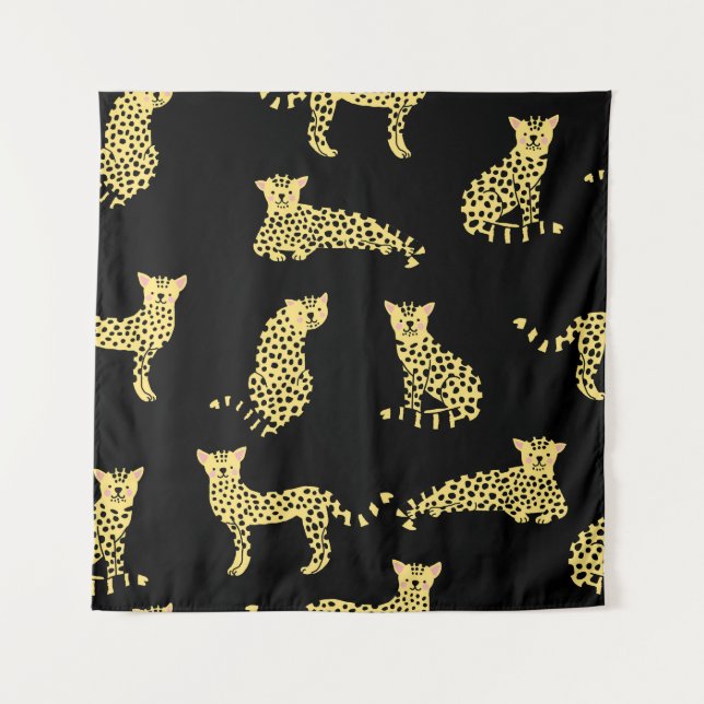 Leopard-Muster: Schwarzer Hintergrund Gepard Wandteppich (Vorderseite)