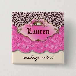 Leopard 'n Lace Makeup Artist Pink Crown Button