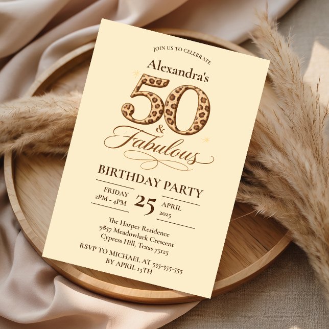 Leopard Neutral 50 & Fabulous Geburtstag Einladung (Von Creator hochgeladen)