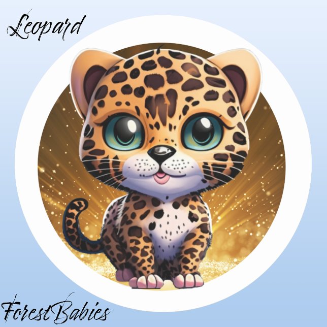 Leopard 🐆 Niedlich Wild Kitten Safari Runder Aufkleber (Leopard, ForestBabies Classic Round Sticker)