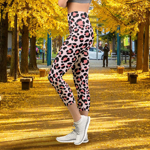 Leopard Orange Black Beige Capri Leggings
