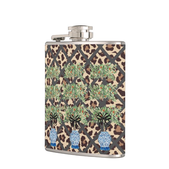 Leopard Orange Topiary Chinoiserie Ginger Jar Flachmann (Links)