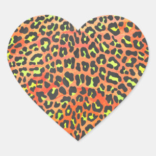 Leopard Orange und Gelb Herz-Aufkleber