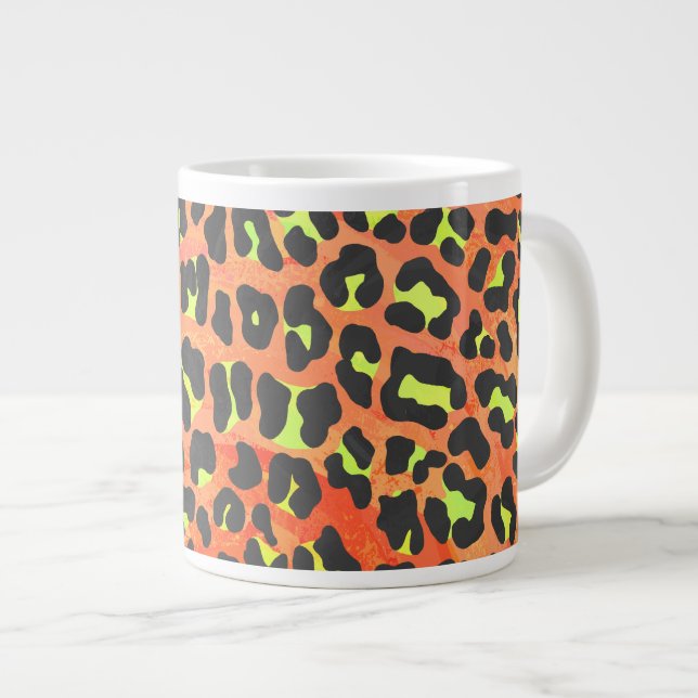 Leopard Orange und Gelb Jumbo-Tasse (Vorderseite Rechts)