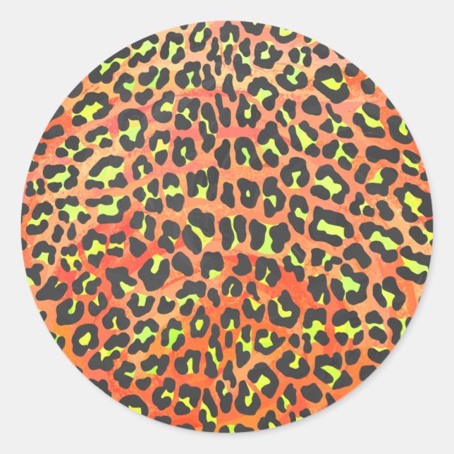 Leopard Orange und Gelb Runder Aufkleber (Vorderseite)