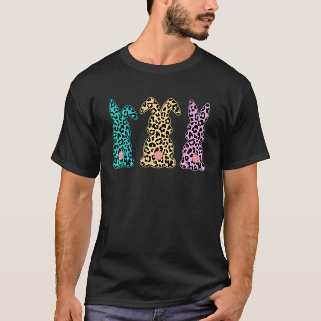 Leopard Osterbunny Ostertag Rabbit Trio T-Shirt (Vorderseite)