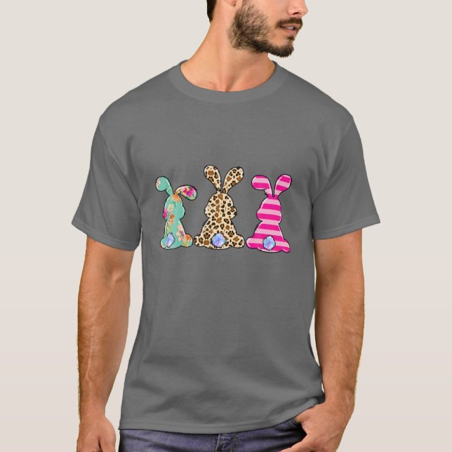 Leopard Osterfest Bunny Rabbit Trio Funny Happy Ea T-Shirt (Vorderseite)