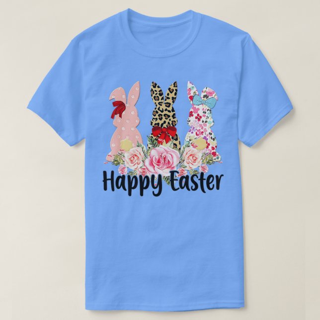 Leopard Osterfest Bunny Rabbit Trio Niedlich Happy T-Shirt (Design vorne)