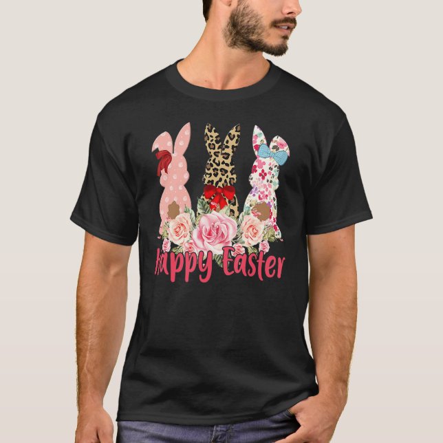 Leopard Osterfest Bunny Rabbit Trio Niedlich Oster T-Shirt (Vorderseite)