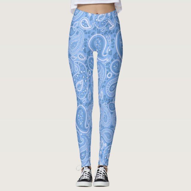 Leopard Paisley Seamless Muster Blau eleganter Yog Leggings (Vorderseite)