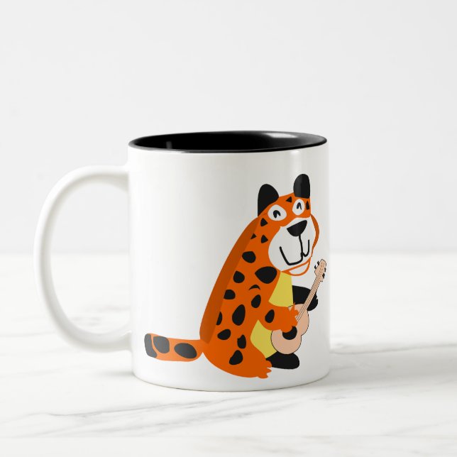 Leopard Palying Guitar Zweifarbige Tasse (Links)