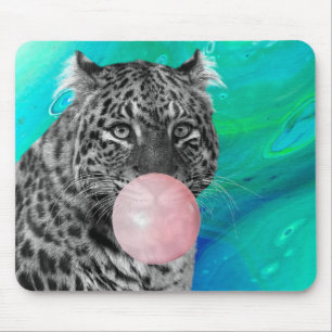 Leopard Panther Schwarz-weiß Pink Blase Blauer Blä Mousepad