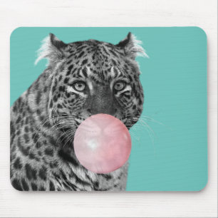 Leopard Panther Schwarz-weiß Pink Blase Blauer Blä Mousepad