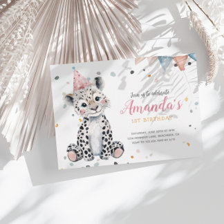 Leopard-Party Tiere Rosa Geburtstagseinladung Mitteilungskarte