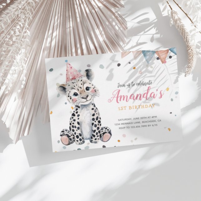 Leopard-Party Tiere Rosa Geburtstagseinladung Mitteilungskarte (Von Creator hochgeladen)
