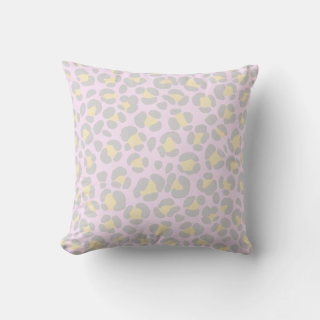 Leopard Pastel Grau Pink Gelb Kissen (Vorderseite)