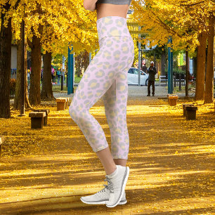 Leopard Pastell Rosa Grau Gelb Capri Leggings