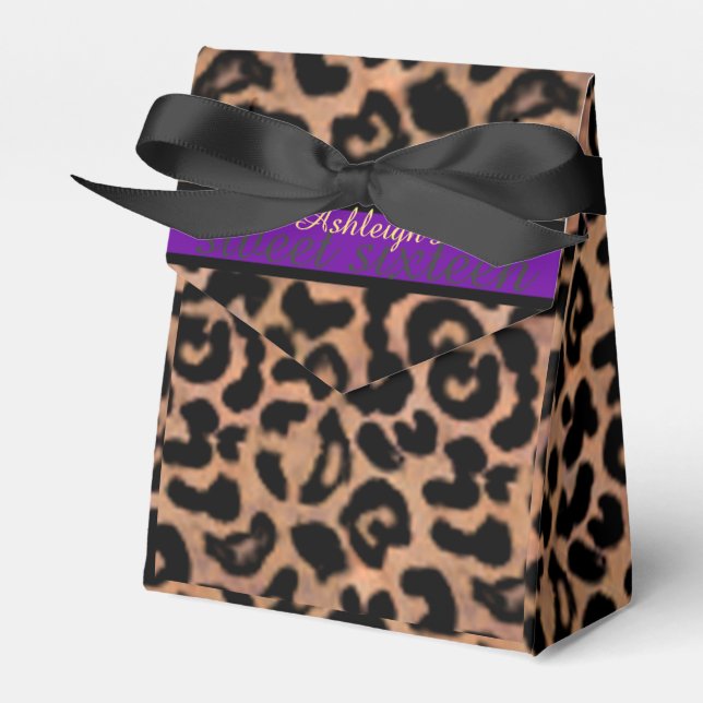 Leopard Patt Lila Stripe Sweet 16 Personalisiert Geschenkschachtel (Vorderseite)