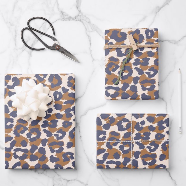 Leopard Pattern-blau und braun Geschenkpapier Set (Vorderseite)