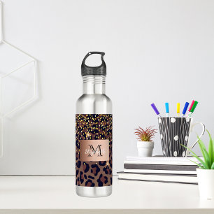 Leopard pattern brown black golden bronze monogram edelstahlflasche