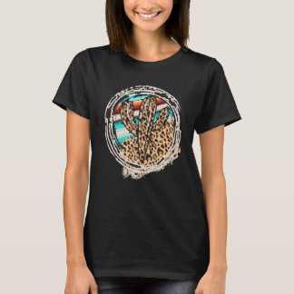 Leopard Pattern Cactus Serape Print Cowgirl Rodeo T-Shirt