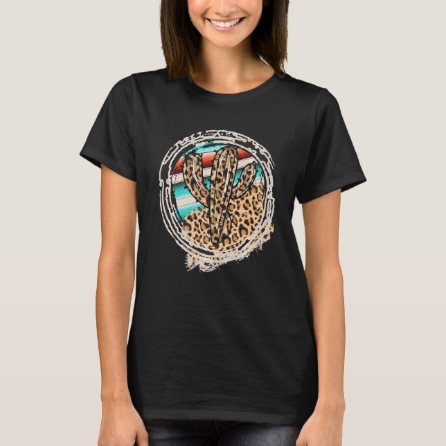 Leopard Pattern Cactus Serape Print Cowgirl Rodeo T-Shirt (Vorderseite)