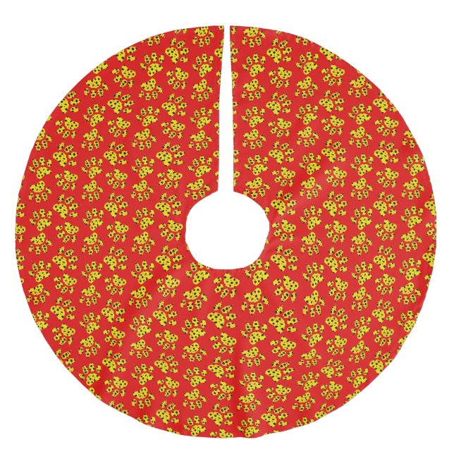 Leopard Paw Print Pattern Polyester Weihnachtsbaumdecke (Vorderseite)