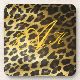 Leopard-Pelz-Druck-Monogramm Getränkeuntersetzer