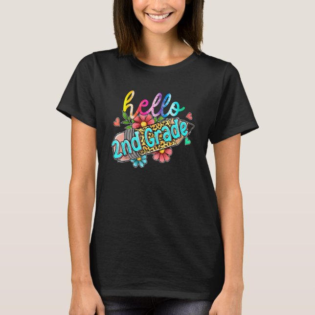 Leopard Pencil Hello 2nd Grade Back To School Kids T-Shirt (Vorderseite)