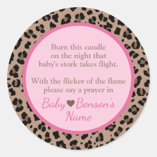 Leopard & Pink Babydusche Kerzengebet Runder Aufkleber