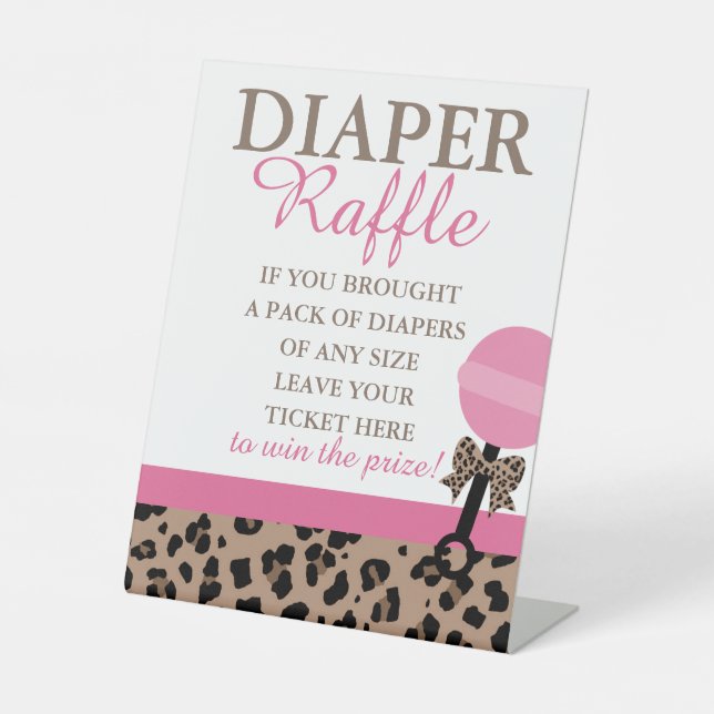 Leopard & Pink Babydusche Windeln Raffeldisplay Sockelschild (Vorderseite)