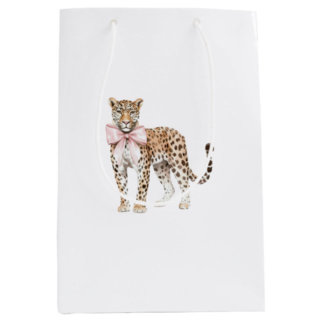 Leopard Pink Bow Birthday Mittlere Geschenktüte (Vorderseite)