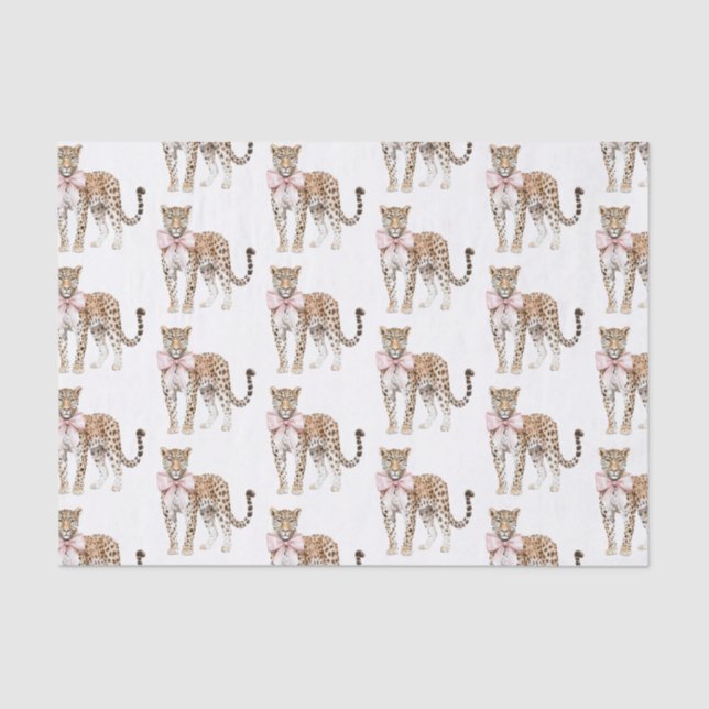 Leopard Pink Bow Birthday Seidenpapier (Vorderseite)