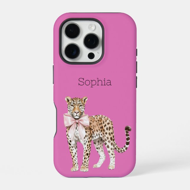 Leopard Pink Bow iPhone Hülle (Rückseite)