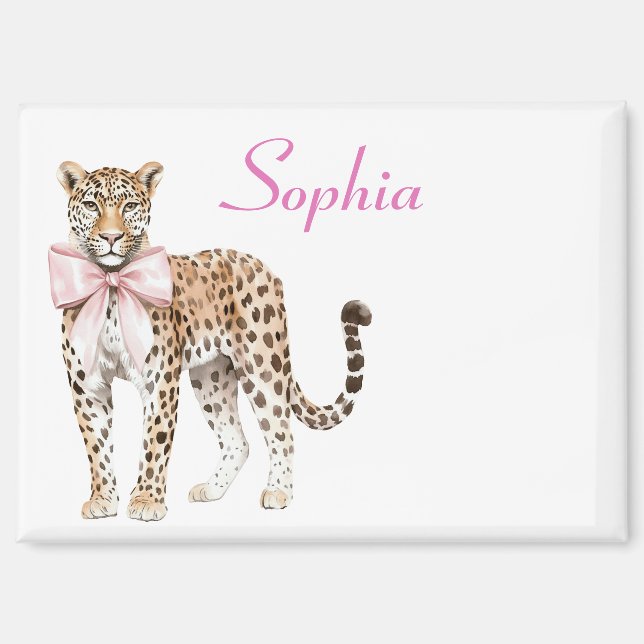 Leopard Pink Bow Magnet (Vorderseite)