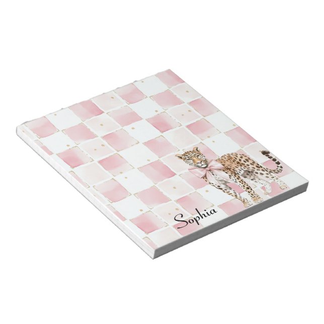 Leopard Pink Bow Squares Notizblock (angewinkelt)