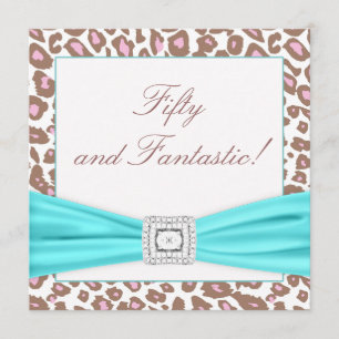 Leopard Pink Brown Aquamarine Frauen 50. Geburtsta Einladung