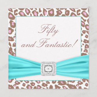 Leopard Pink Brown Aquamarine Frauen 50. Geburtsta Einladung