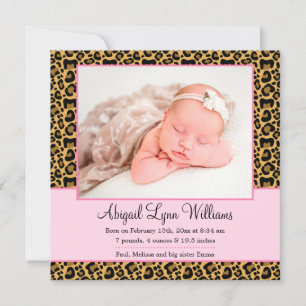 Leopard Pink Girl Foto Geburtsankündigung Ankündigung