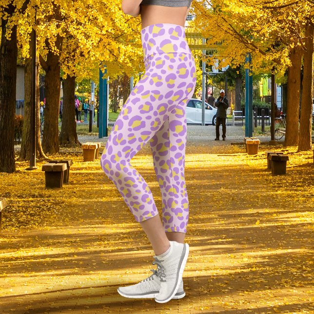 Leopard Pink Lila gelb Capri Leggings (Leopard Pink Purple Yellow Capri Leggings)