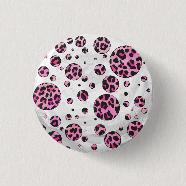 Leopard Polka Dot Black und Hot Pink Print Button (Vorderseite)
