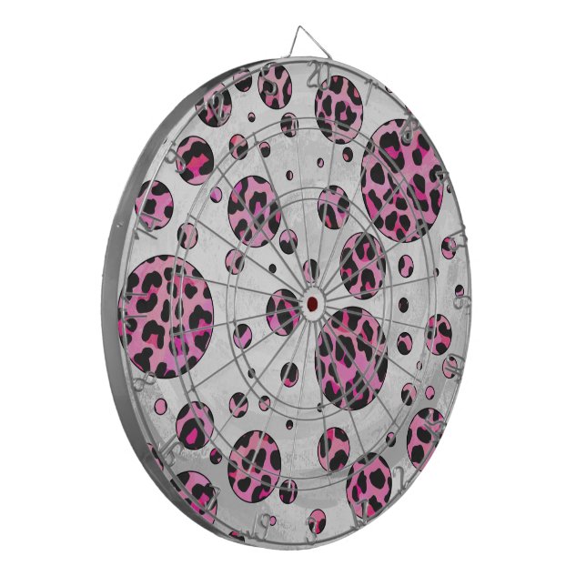 Leopard Polka Dot Black und Hot Pink Print Dartscheibe (Vorderseite Links)