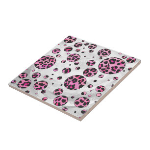 Leopard Polka Dot Black und Hot Pink Print Fliese