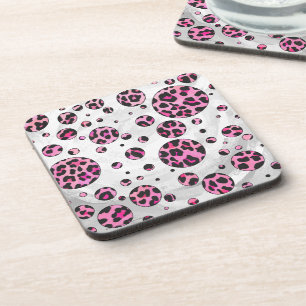 Leopard Polka Dot Black und Hot Pink Print Getränkeuntersetzer