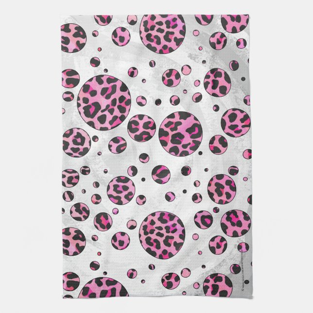 Leopard Polka Dot Black und Hot Pink Print Handtuch (Vertikal)