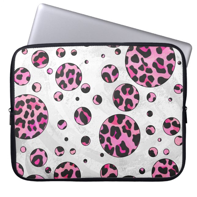 Leopard Polka Dot Black und Hot Pink Print Laptopschutzhülle (Vorderseite)